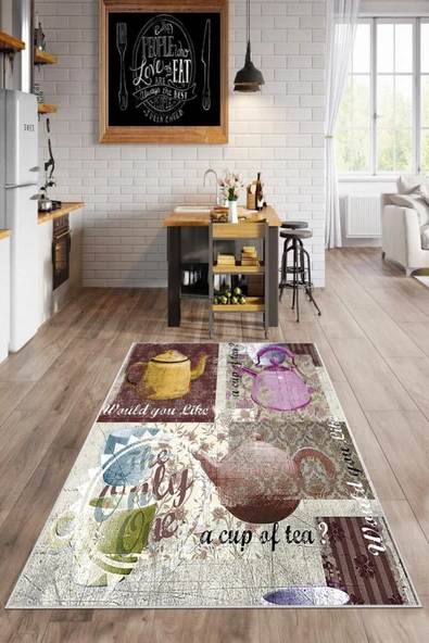 Makinede Yıkanabilir Leke Tutmaz  Multi Dot Keçe Kaymaz Taban Vintage Mutfak Saçaksız Halı MM342  ÇOKLU 80 x 200 - 2