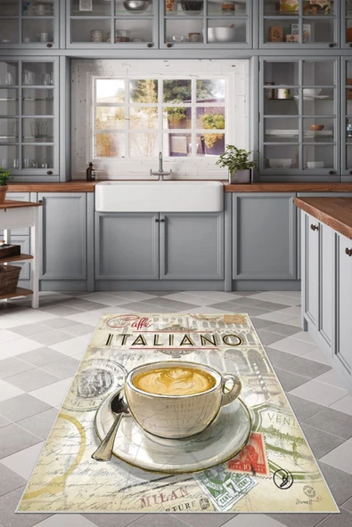 Makinede Yıkanabilir Leke Tutmaz  Multi Dot Keçe Kaymaz Taban Italıano Vıntage Mutfak Saçaksız Halı LB203  ÇOKLU 80 x 150