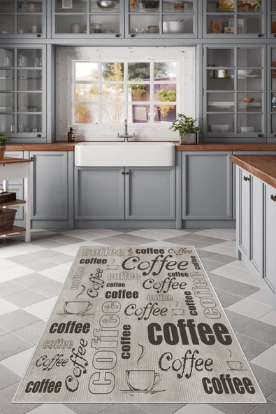 Makinede Yıkanabilir Leke Tutmaz  Vizon Dot Keçe Kaymaz Taban Coffe Mutfak Saçaksız Halı MM353  ÇOKLU 120 x 180
