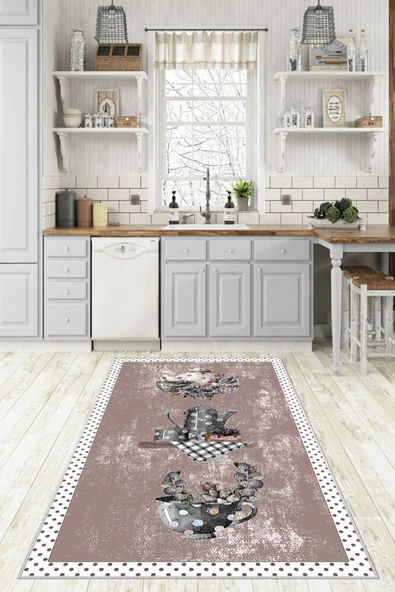 Makinede Yıkanabilir Leke Tutmaz  Pudra Dot Keçe Kaymaz Taban Tasarım Mutfak Saçaksız Halı LB238  ÇOKLU 100 x 300 - Resim 6