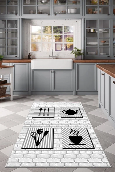 Makinede Yıkanabilir Leke Tutmaz  Gri Dot Keçe Kaymaz Taban Tasarım Mutfak Saçaksız Halı MM355  ÇOKLU 180 x 280 - Resim 2