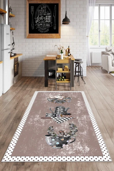 Makinede Yıkanabilir Leke Tutmaz  Pudra Dot Keçe Kaymaz Taban Tasarım Mutfak Saçaksız Halı LB238  ÇOKLU 100 x 300 - Resim 2