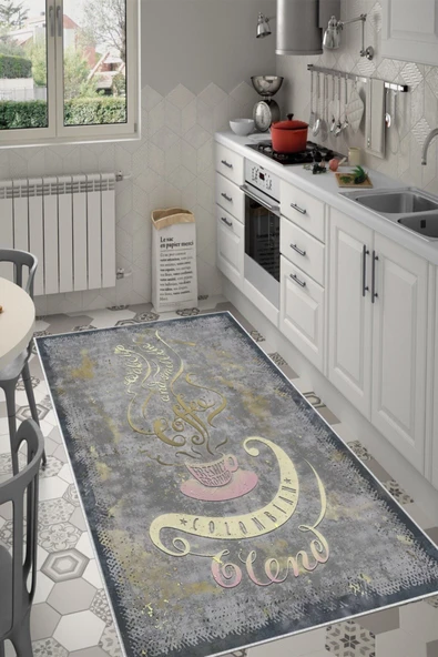 Makinede Yıkanabilir Leke Tutmaz  Antrasit Dot Keçe Kaymaz Taban Vintage Mutfak Saçaksız Halı LB212  ÇOKLU 100 x 200 - Resim 2