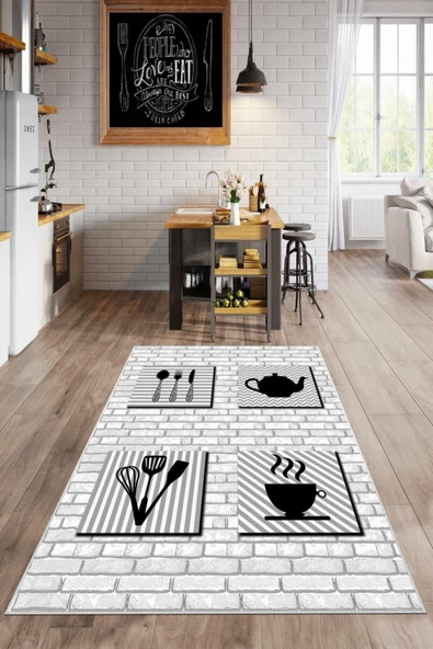 Makinede Yıkanabilir Leke Tutmaz  Gri Dot Keçe Kaymaz Taban Tasarım Mutfak Saçaksız Halı MM355  ÇOKLU 180 x 280 - Resim 3