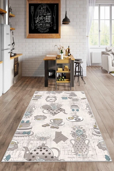 Makinede Yıkanabilir Leke Tutmaz  Krem Dot Keçe Kaymaz Taban Vintage Mutfak Saçaksız Halı LB228  ÇOKLU 180 x 280 - Resim 2
