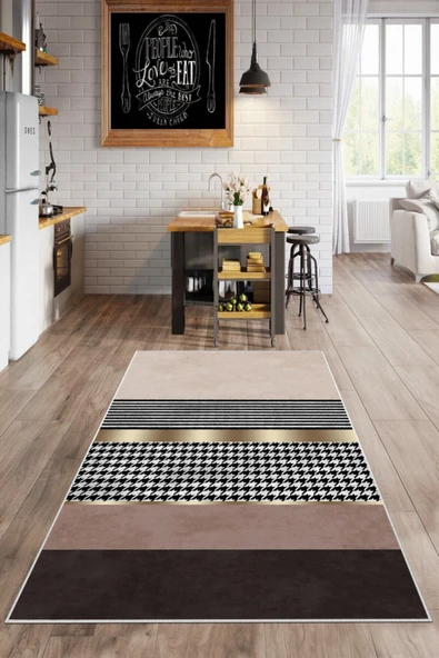 Makinede Yıkanabilir Leke Tutmaz  Pudra-Multi Dot Keçe Kaymaz Taban Modern Mutfak Saçaksız Halı LB106-1  ÇOKLU 80 x 200 - Resim 3