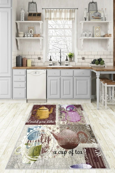 Makinede Yıkanabilir Leke Tutmaz  Multi Dot Keçe Kaymaz Taban Vintage Mutfak Saçaksız Halı MM342  ÇOKLU 80 x 200 - 6