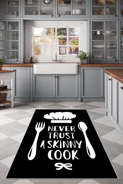 Makinede Yıkanabilir Leke Tutmaz  Siyah Dot Keçe Kaymaz Taban Cook Mutfak Saçaksız Halı MM336  ÇOKLU 120 x 180