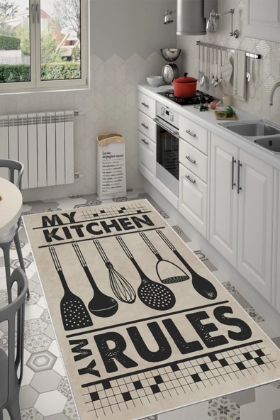 Makinede Yıkanabilir Leke Tutmaz  Vizon Dot Keçe Kaymaz Taban Kıtchen Mutfak Saçaksız Halı MH606  ÇOKLU 80 x 150 - Resim 3