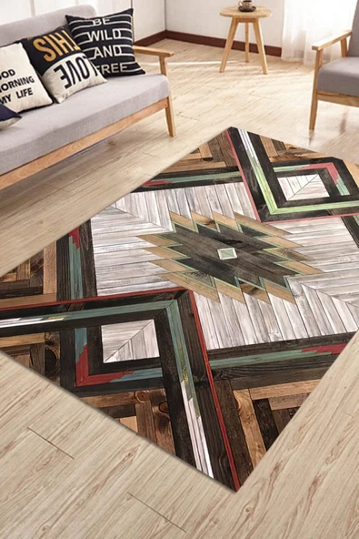 Makinede Yıkanabilir Leke Tutmaz  çoklu Dijital Baskılı Pvc Taban Kaymaz Halı MN146  çoklu 120 x 180
