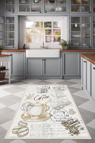 Makinede Yıkanabilir Leke Tutmaz  Krem Dot Keçe Kaymaz Taban Tasarım Mutfak Saçaksız Halı LB229  ÇOKLU 80 x 300 ürün görseli
