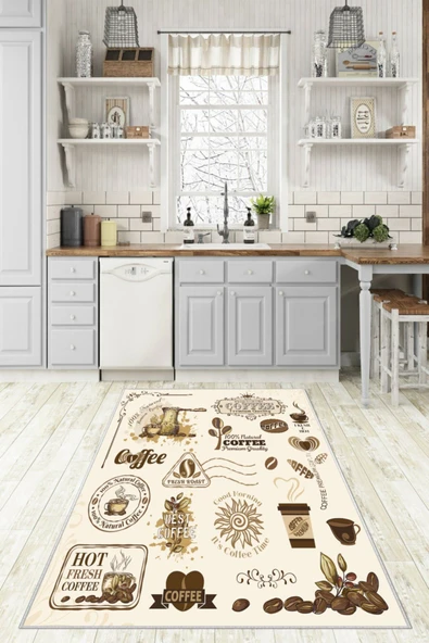 Makinede Yıkanabilir Leke Tutmaz  Krem Dot Keçe Kaymaz Taban Coffe Mutfak Saçaksız Halı LB211  ÇOKLU 180 x 280 - Resim 6