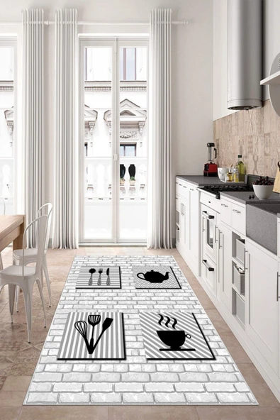 Makinede Yıkanabilir Leke Tutmaz  Gri Dot Keçe Kaymaz Taban Tasarım Mutfak Saçaksız Halı MM355  ÇOKLU 180 x 280 - Resim 5