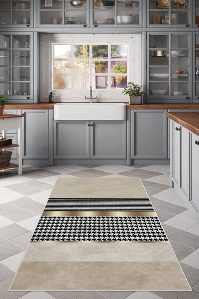 Makinede Yıkanabilir Leke Tutmaz  Vizon-Multi Dot Keçe Kaymaz Taban Modern Mutfak Saçaksız Halı LB106-3  ÇOKLU 200 x 300