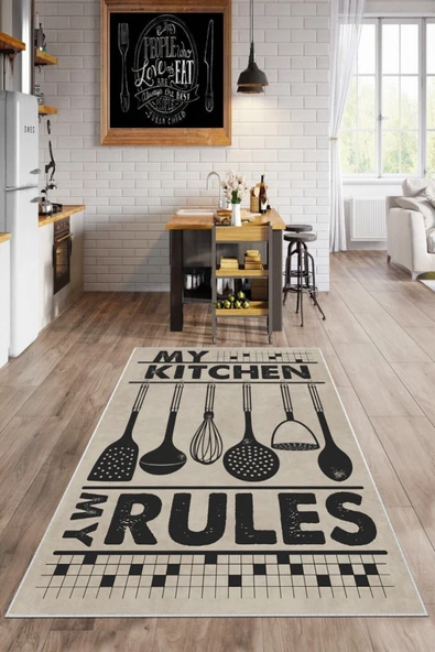 Makinede Yıkanabilir Leke Tutmaz  Vizon Dot Keçe Kaymaz Taban Kıtchen Mutfak Saçaksız Halı MH606  ÇOKLU 80 x 150 - Resim 2