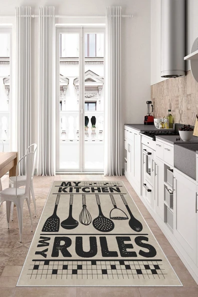 Makinede Yıkanabilir Leke Tutmaz  Vizon Dot Keçe Kaymaz Taban Kıtchen Mutfak Saçaksız Halı MH606  ÇOKLU 80 x 150 - Resim 4