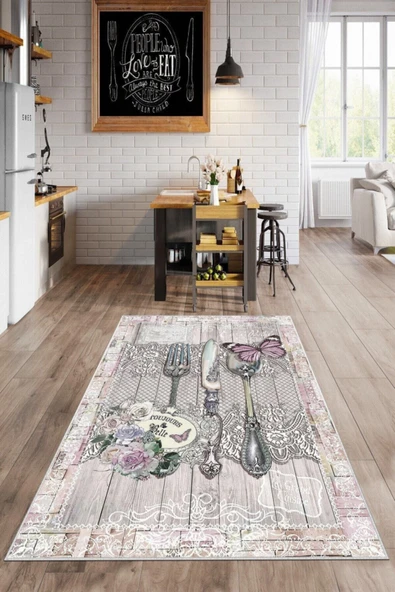 Makinede Yıkanabilir Leke Tutmaz  Multi Dot Keçe Kaymaz Taban Vintage Mutfak Saçaksız Halı MM343  ÇOKLU 160 x 230 - Resim 2