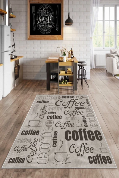 Makinede Yıkanabilir Leke Tutmaz  Vizon Dot Keçe Kaymaz Taban Coffe Mutfak Saçaksız Halı MM353  ÇOKLU 120 x 180 - Resim 2