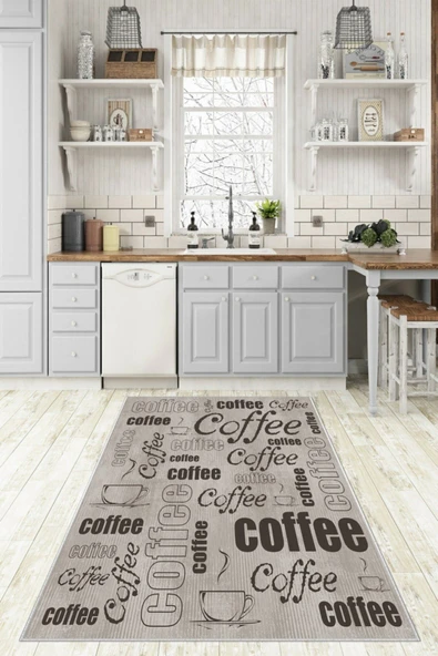 Makinede Yıkanabilir Leke Tutmaz  Vizon Dot Keçe Kaymaz Taban Coffe Mutfak Saçaksız Halı MM353  ÇOKLU 120 x 180 - Resim 6