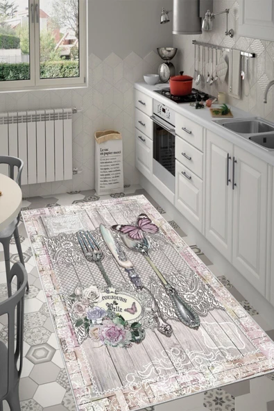 Makinede Yıkanabilir Leke Tutmaz  Multi Dot Keçe Kaymaz Taban Vintage Mutfak Saçaksız Halı MM343  ÇOKLU 160 x 230 - Resim 3