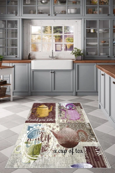 Makinede Yıkanabilir Leke Tutmaz  Multi Dot Keçe Kaymaz Taban Vintage Mutfak Saçaksız Halı MM342  ÇOKLU 80 x 300