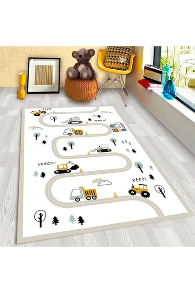 Makinede Yıkanabilir Leke Tutmaz  Beyaz Pvc Deri Kaymaz Taban Araba Çocuk Saçaksız Halı H7207  BEYAZ 160 x 230