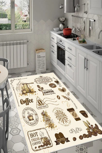 Makinede Yıkanabilir Leke Tutmaz  Krem Dot Keçe Kaymaz Taban Coffe Mutfak Saçaksız Halı LB211  ÇOKLU 160 x 230 - Resim 3
