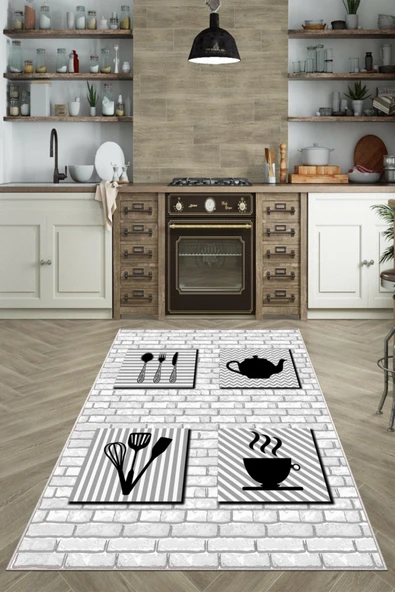 Makinede Yıkanabilir Leke Tutmaz  Gri Dot Keçe Kaymaz Taban Tasarım Mutfak Saçaksız Halı MM355  ÇOKLU 180 x 280 - Resim 6