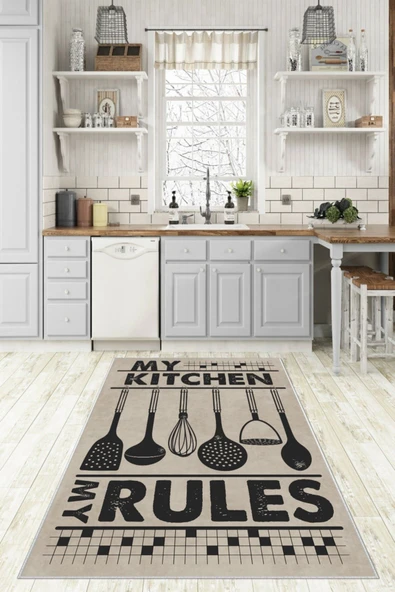 Makinede Yıkanabilir Leke Tutmaz  Vizon Dot Keçe Kaymaz Taban Kıtchen Mutfak Saçaksız Halı MH606  ÇOKLU 80 x 200 - Resim 5