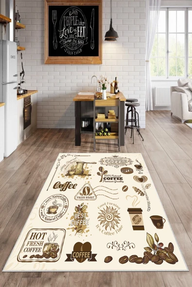 Makinede Yıkanabilir Leke Tutmaz  Krem Dot Keçe Kaymaz Taban Coffe Mutfak Saçaksız Halı LB211  ÇOKLU 160 x 230 - Resim 2