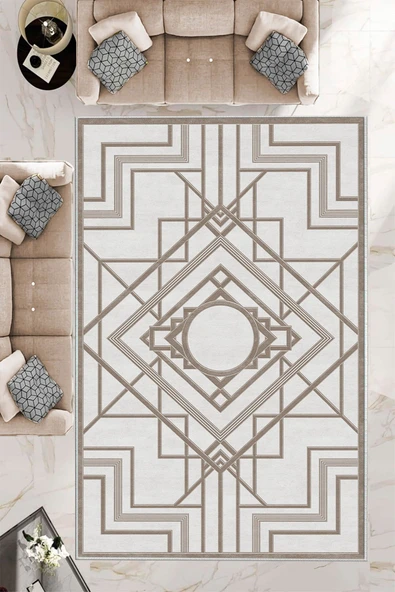 Makinede Yıkanabilir Leke Tutmaz  Vizon Dot Keçe Kaymaz Taban Lobohemart Salon Saçaksız Halı B1202  VİZON 120 x 180