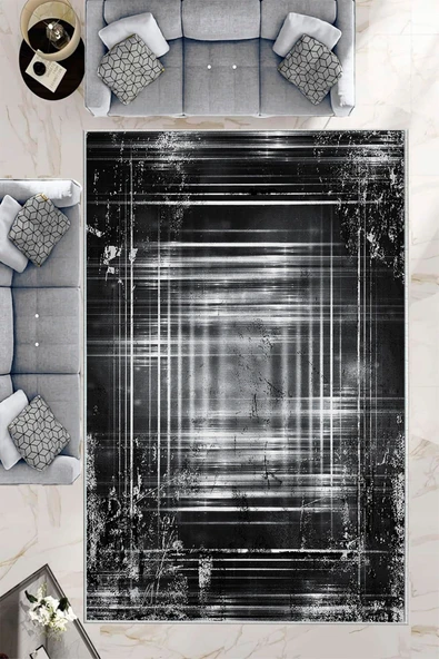Makinede Yıkanabilir Leke Tutmaz  Gümüş Pvc Deri Kaymaz Taban Işıltılı Salon Saçaksız Halı B1205  GÜMÜŞ 120 x 180