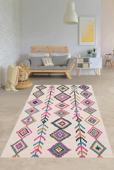 Makinede Yıkanabilir Leke Tutmaz  ÇOKLU Dijital Baskılı Dokuma Taban Kaymaz Halı O1208-DOKUMA  ÇOKLU 120 x 200