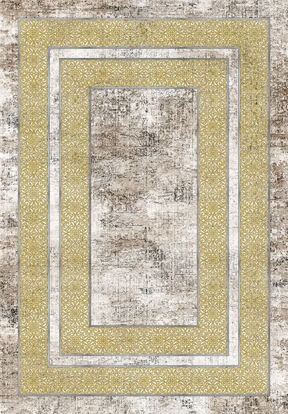 Makinede Yıkanabilir Leke Tutmaz  Gold-Krem Pvc Deri Kaymaz Taban Modern Salon Saçaksız Halı B1177  GOLD-KREM 120 x 180 - 2