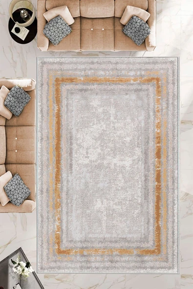 Makinede Yıkanabilir Leke Tutmaz  Kahverengi Pvc Deri Kaymaz Taban Eternity Salon Saçaksız Halı B1214  SİYAH-GRİ 120 x 180