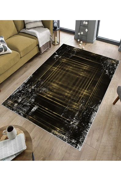 Makinede Yıkanabilir Leke Tutmaz  Gold Pvc Deri Kaymaz Taban Işıltılı Salon Saçaksız Halı B1206  GOLD 180 x 280 - 5