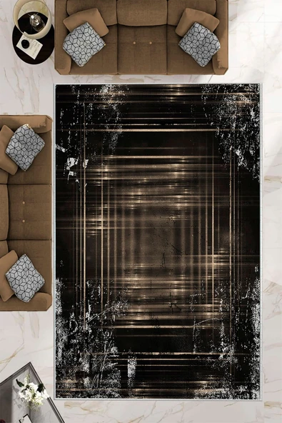Makinede Yıkanabilir Leke Tutmaz  Vizon Pvc Deri Kaymaz Taban Işıltılı Salon Saçaksız Halı B1207  VİZON 80 x 150
