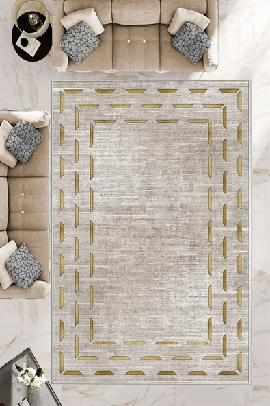 Makinede Yıkanabilir Leke Tutmaz  Kahverengi Pvc Deri Kaymaz Taban Modern Salon Saçaksız Halı B1257  KAHVE 200 x 300