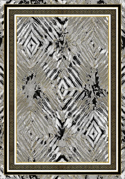 Makinede Yıkanabilir Leke Tutmaz  Siyah Pvc Deri Kaymaz Taban Versace Salon Saçaksız Halı B1210  SİYAH 80 x 300 - 2