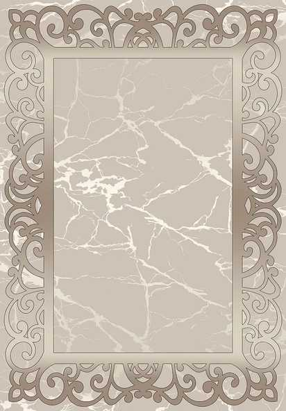 Makinede Yıkanabilir Leke Tutmaz  Vizon Pvc Deri Kaymaz Taban DekorÇerçeve Salon Saçaksız Halı B1275  BEJ-VİZON 120 x 180 - 2