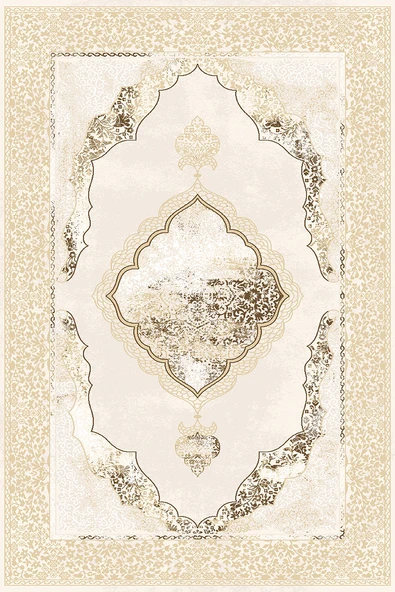 Makinede Yıkanabilir Leke Tutmaz  Krem Pvc Deri Kaymaz Taban Göbekli Salon Saçaksız Halı E4142  KREM 200 x 300 - 2