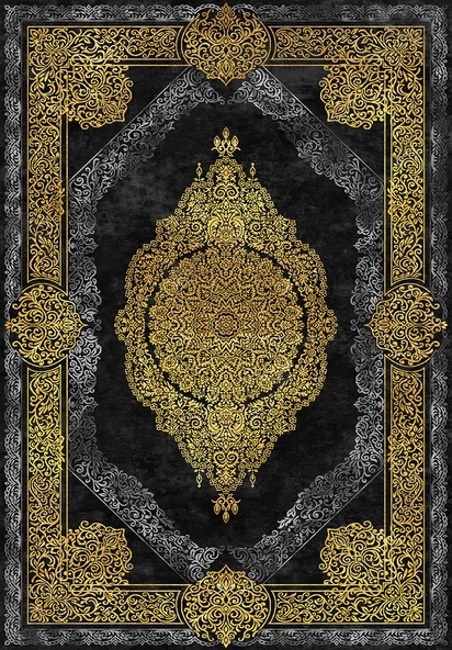 Makinede Yıkanabilir Leke Tutmaz  Gold-Siyah Pvc Deri Kaymaz Taban Göbekli Salon Saçaksız Halı E4176  GOLD-SİYAH 120 x 180 - 2