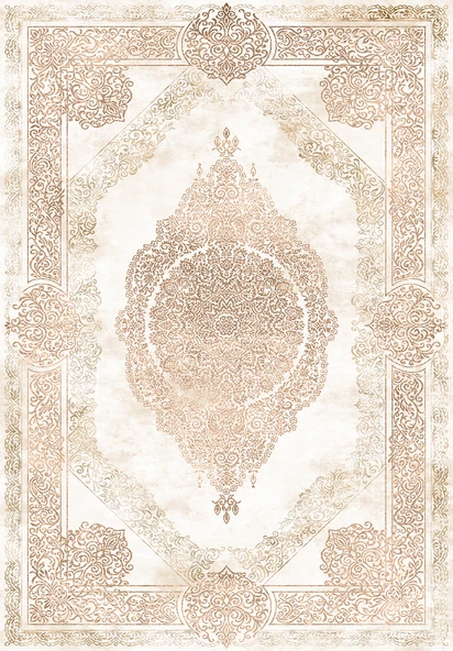 Makinede Yıkanabilir Leke Tutmaz  Krem-Vizon Pvc Deri Kaymaz Taban Salon Göbekli Saçaksız Halı E4174  KREM-VİZON 180 x 280 - 2