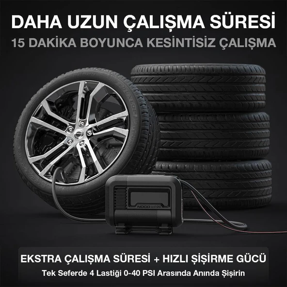 NOCO AIR20 12Volt Akü Bağlantı Maşalı 100 PSI Ayarlanabilir Dijital Basınç Göstergeli Profesyonel Lastik Şişirme Pompası - 4