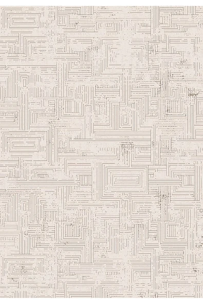 Makinede Yıkanabilir Leke Tutmaz  Vizon Makina Dokuma Kaymaz Taban Labirent Desen Saçaklı Halı ALD40  Vizon 100 x 200 ürün görseli