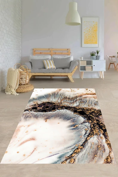 Makinede Yıkanabilir Leke Tutmaz  Multi Pvc Deri Kaymaz Taban Modern Salon Saçaksız Halı 248-00  ÇOKLU 80 x 140