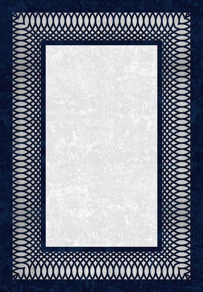 Makinede Yıkanabilir Leke Tutmaz  Gri-Lacivert Deko Deri Kaymaz Taban Çerçeve Salon Saçaksız Halı B1226  GRİ-GOLD 80 x 200 - Resim 2