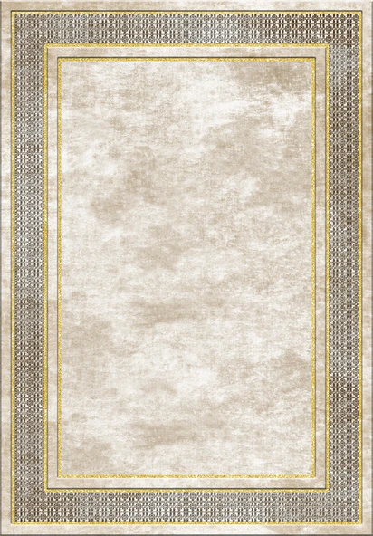 Makinede Yıkanabilir Leke Tutmaz  Krem-Gold Deko Deri Kaymaz Taban Salon-Hol Saçaksız Halı B1181  KREM-GOLD 100 x 200 - 2