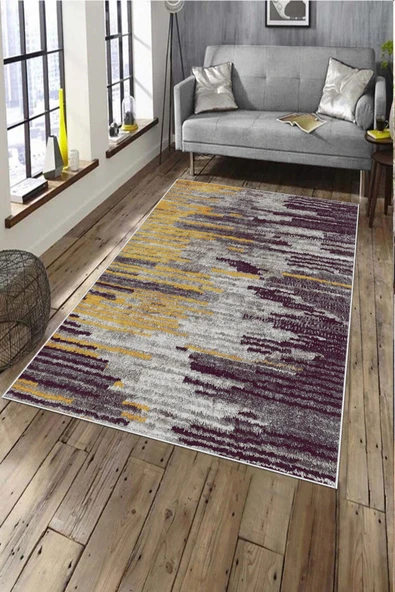 Makinede Yıkanabilir Leke Tutmaz  Mürdüm Deko Deri Kaymaz Taban Modern Salon Saçaksız Halı A163  MÜRDÜM 120 x 180 ürün görseli