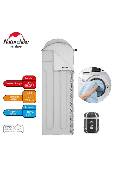 Naturehike L250 Zarf Tarzı Kapüşonlu Uyku Tulumu -10°c Mavi